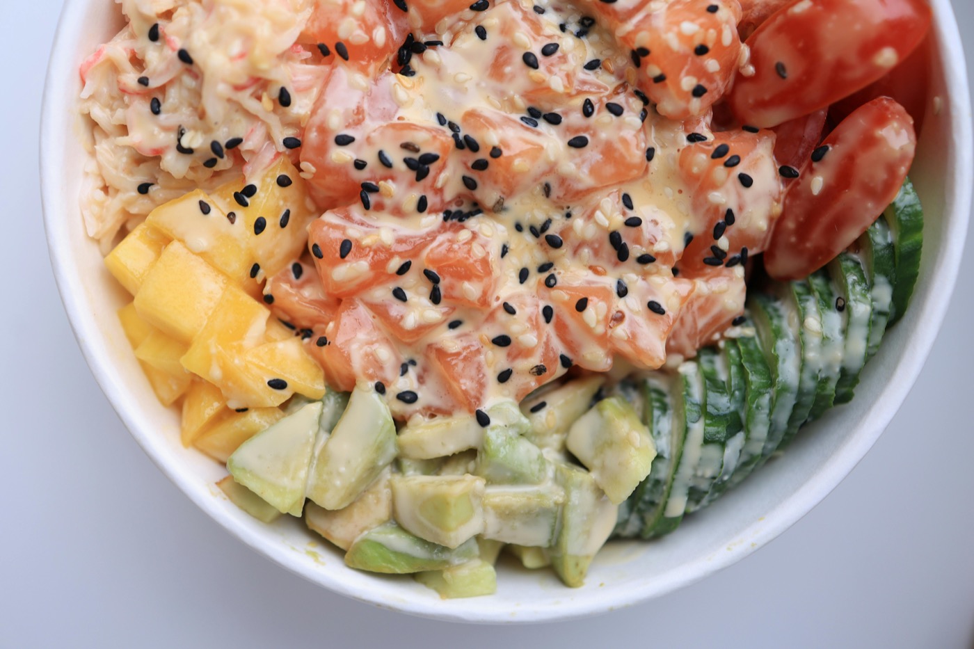 Fresh bowl meal with colorful vegetables and protein.